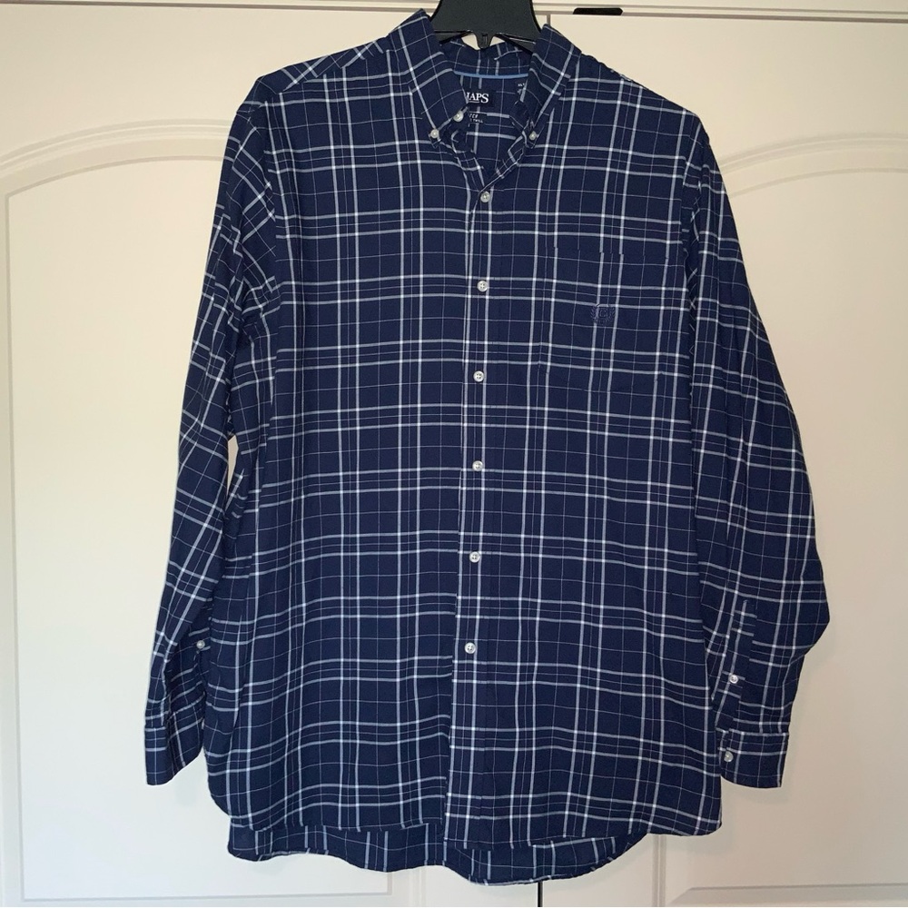 Chaps Navy and White Plaid Men's Shirt ~ Size XLT